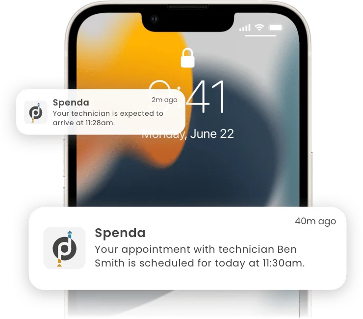 Mobile phone with Spenda mechanic notifications