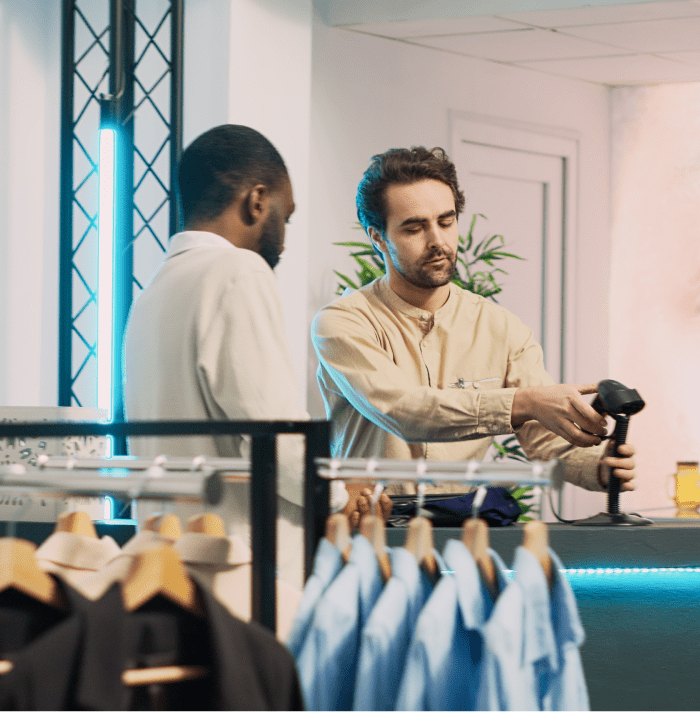 Server scanning a product at a checkout