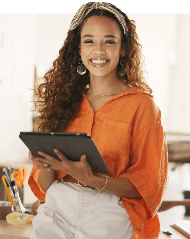 Happy woman on a tablet