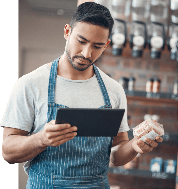 Man buying a product on a tablet