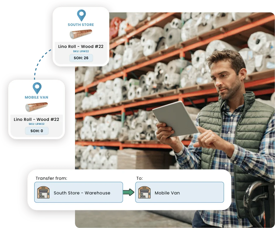 Spenda screen showing warehouse inventory management